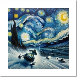 Snowmobiling Starry Night - Winter Sports Posters and Art